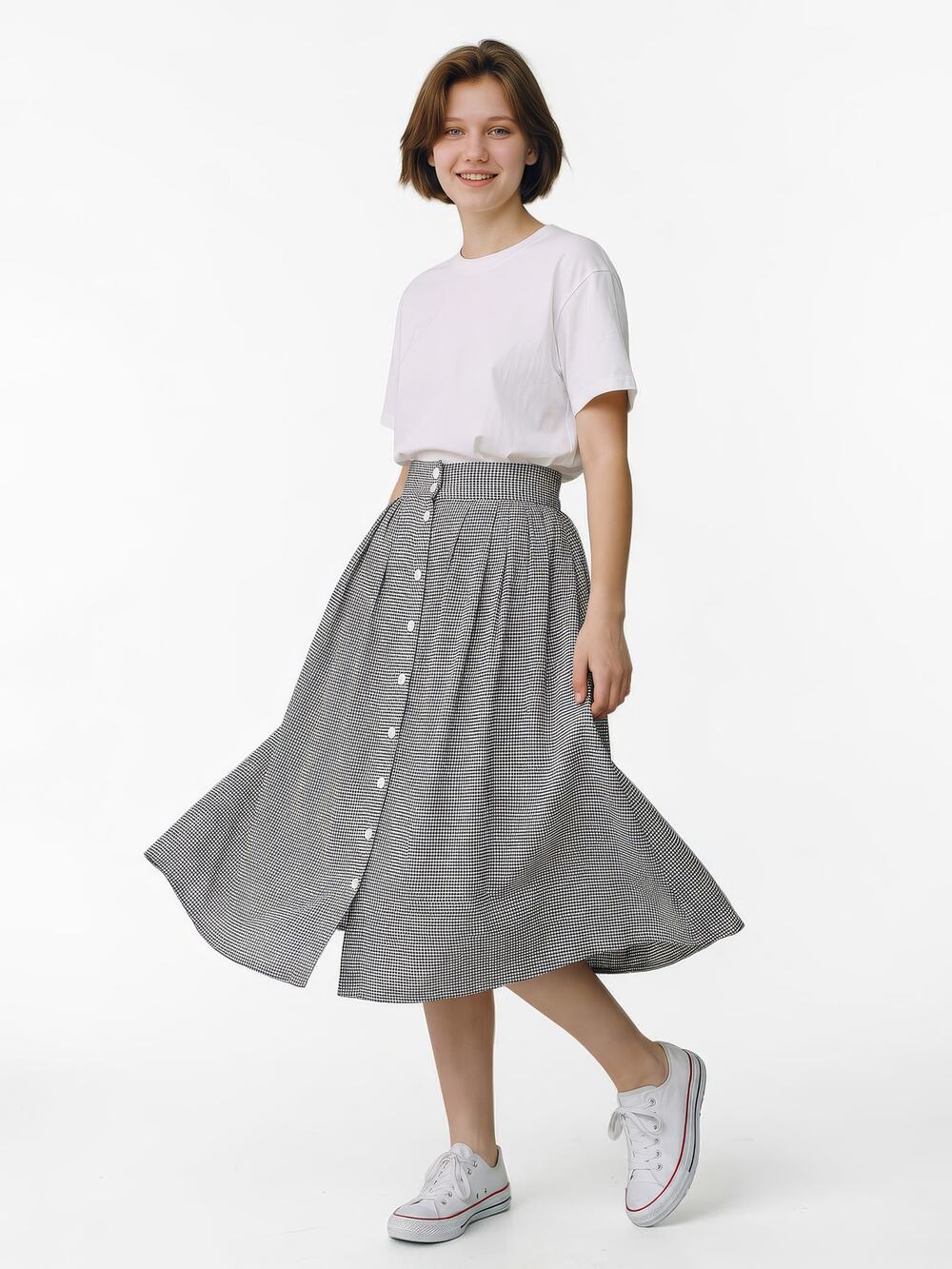 MIX IT 90's Y2K Vintage Black White Plaid Button Front Skirt 9-10